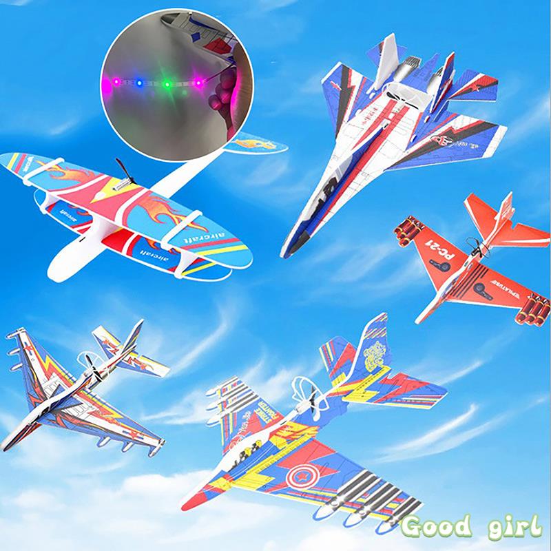 Play Hand Throwing Airplane Electric Plane Foam Airplane Electric Led Foam Throwing Glider Aircraft Model Outdoor Boys Toy
