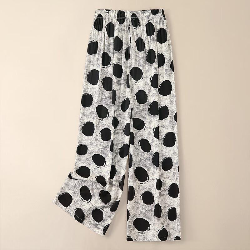 Women's Elastic Waist Polka Dot Cropped Wide-Leg Pants