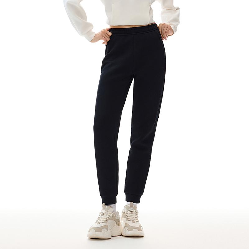 Anta Comfortable Casual Simple Running Tapered Knit Sports Pants Women bottoms Basic-Black 162517302S-2