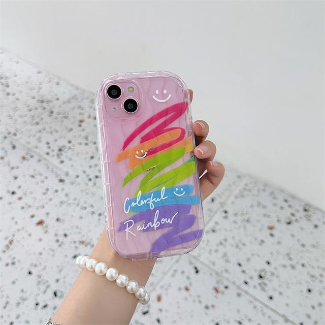 Husa de telefon Moskado de lux Rainbow Graffiti Smile pentru Iphone 14 Plus 13 12 14 11 Pro Max Transparent Wave Pattern Soft Tpu Cover