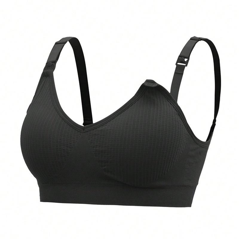 Women Seamless Ribbed Adjustable Strap Comfort Wireless Bra S чёрный