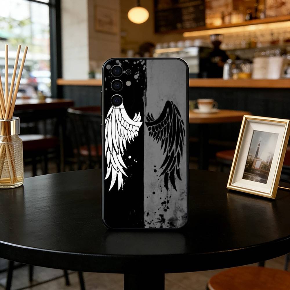 Angel wings Phone Case Black Silicone Soft For Samsung S25,S24,S21,S22,S23,S30,Ultra,S20,Plus,Fe,Lite
