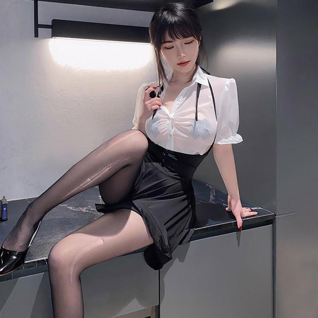Sexy Cosplay Secretary OL Female Teacher Style Uniform Transparent Open Chest Ultra Thin Workplace Temptation Sexy Extreme Pervert Uniform Temptation