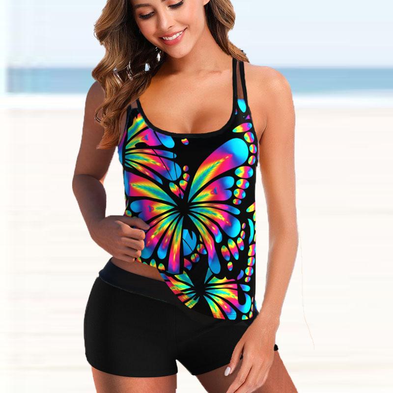 

Women s Swimwear Tankini 2 Piece Swimsuit Colorful Butterfly Vacation Bathing Suits 6XL жовтий
