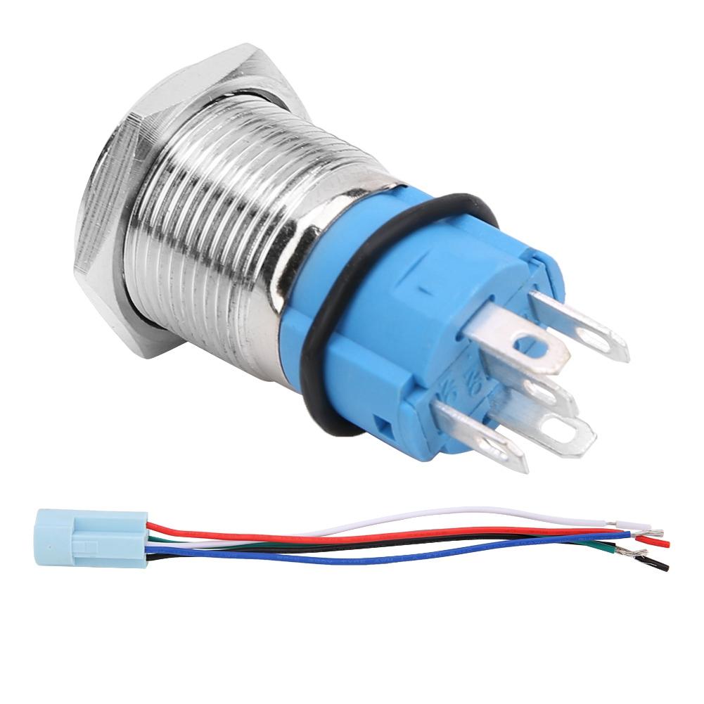 16mm 12V Waterproof Car LED Light Latching Self Locking Push Button Switch With Plug (Blue)