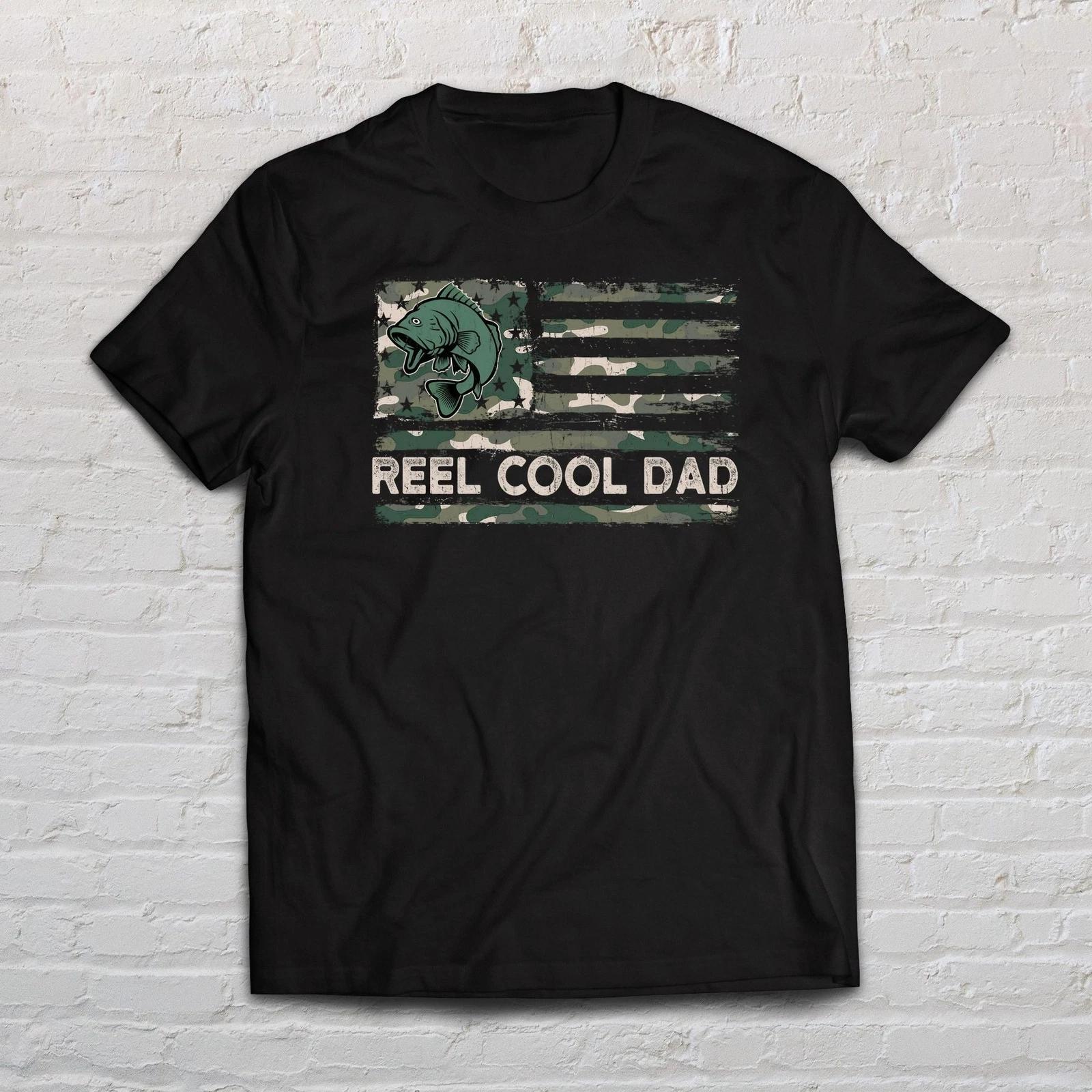 Reel Cool Dad Camouflage American Fishing Flag shirt Black Navy Dark Heather M