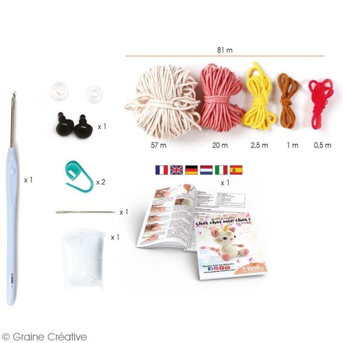 Kit Crochet Chat-Licorne - Graines Creatives - 15 cm - Multicolore