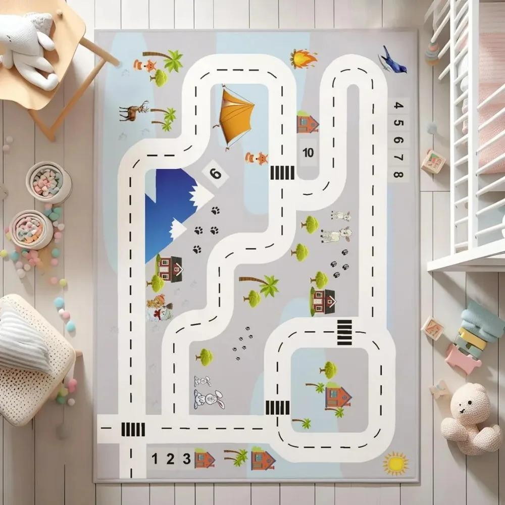 Zvířecí Město Auto Silnice Dětský Koberec Vzdělávací Dopravní Hrací Podložka Barevný Kreslený Potisk Koberec pro Dětský Pokoj Hernu