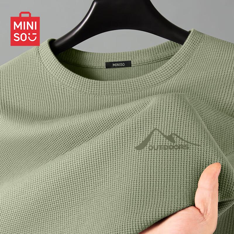 MINISO Men's Heavyweight Waffle Knit Long Sleeve T-shirt