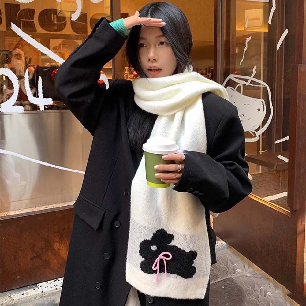 

Soft Cartoon Thick Shawl Warmer Long Scarf Cute Rabbit Knitted Scarf Christmas белый