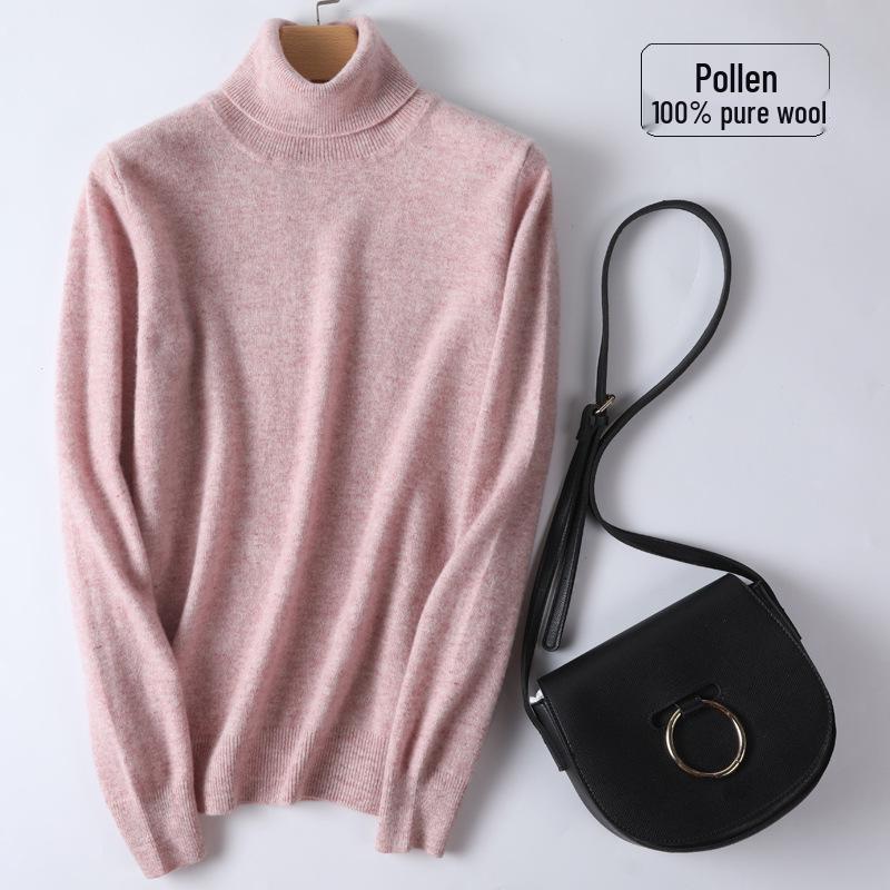 2025 Autumn/Winter Women's Pure Wool High Neck Cashmere Pullover - Solid Color, Loose Fit, Short Knit Sweater