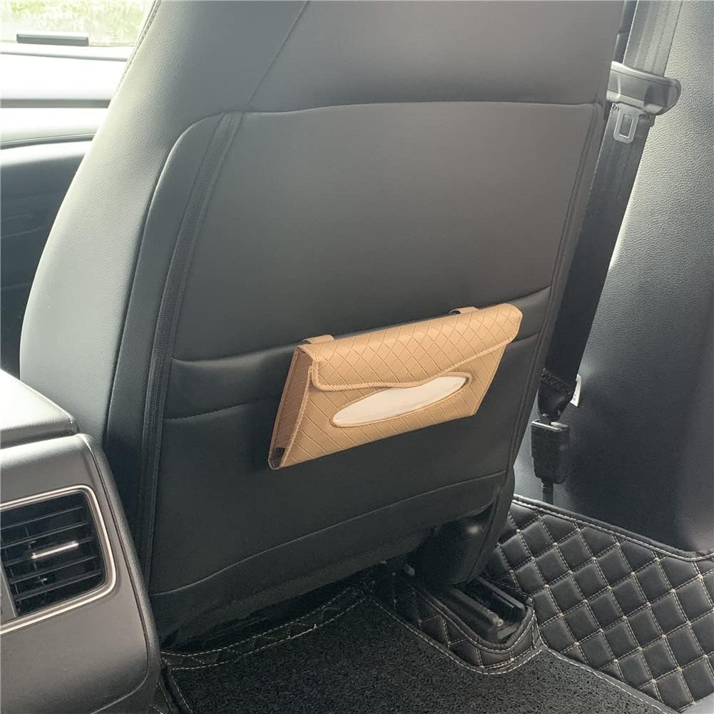 Car Tissue Holder, Sun Visor Tissue Holder, Car Visor Napkin Holder, PU Leather Backseat Tissue Case For Car/Truck (Beige)
