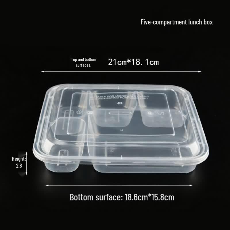Disposable 5-Compartment Takeout Lunch Boxes with Lids (150 Sets)