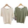 2025 Spring/Summer Women's Japanese-Style Henley Neck Short Sleeve Knitted Sweater Top