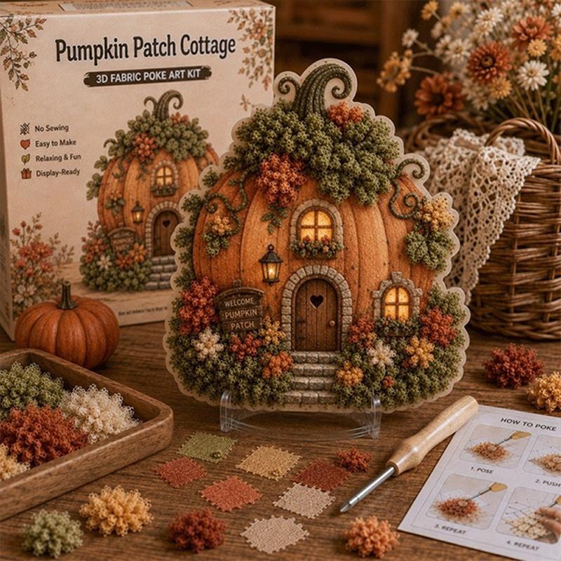 Whimsical Village Creative 3D Fabric Poke Art DIY Kit Mushroom Cottage Village Hand‑Poking Craft Making Set For Adults Beginners