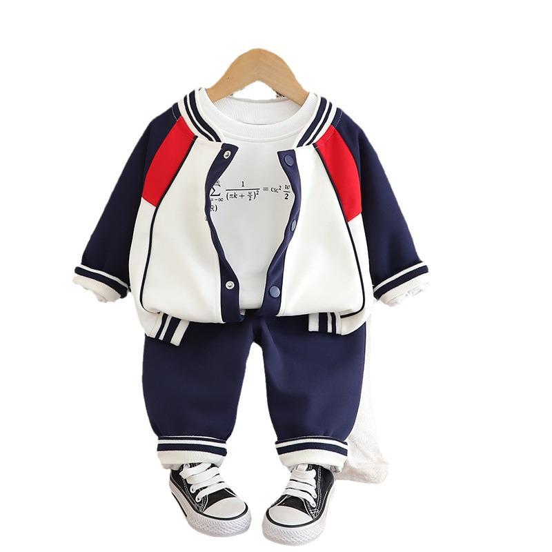 Toddler Boys' 2024 Spring/Autumn Three-Piece Set: Fashionable Baseball Jacket and Clothing