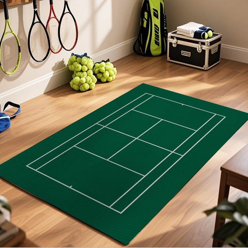 Tappeto Grande per Soggiorno con Motivo Campo da Tennis Bordo Verde con Motivo Campo Blu Tappeto Antiscivolo per Decorazione Casa
