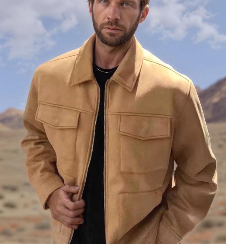 European & American High Street Deerskin Velvet Jacket: Unisex, Trendy Outerwear with Zipper and Large Pockets