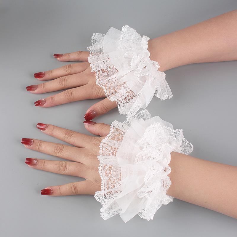 Short Multi Layer Lace Fake Sleeves Girl Ruffle Decoration Wrist Cuffs Fingerless Wedding Bridal Gloves Maid Cosplay Bracelet