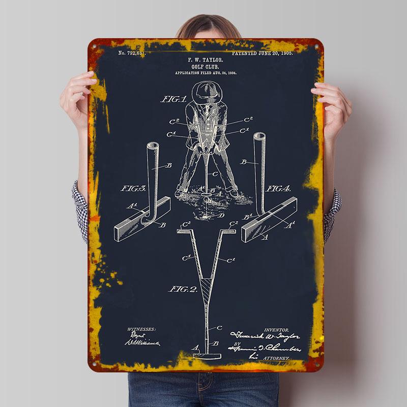 

Golf Club Patent Printed Poster Customized Wall Art Retro Vintage Metal Tin Signs for Garage Decoration Room Home Decor Man Cave 7.9x11.8In(20x30cm)