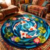 Elegant Black Gold Greek Key Round Carpet Geometric Keyhole Frame  Area Rug Trendy Floor Mats For Apartment Living Room