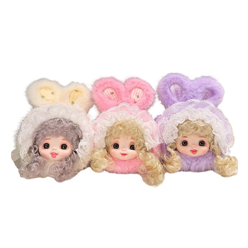 Cute Lace Rabbit Ear Curly Hair Vinyl Doll Pendant Backpack Hangings Decoration Gifts