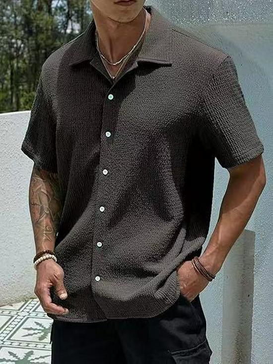 2026 European Summer Men's Fashion Short Sleeve Casual Button-up Shirt