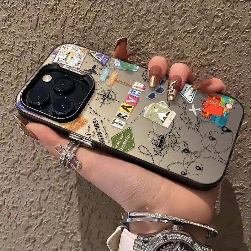 iPhone 15 Pro Max Silver Travel Route Map Phone Case