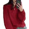 Women's Retro Cable Knit High Neck Wool Cardigan - Double Zipper, Thick & Loose for Autumn/Winter