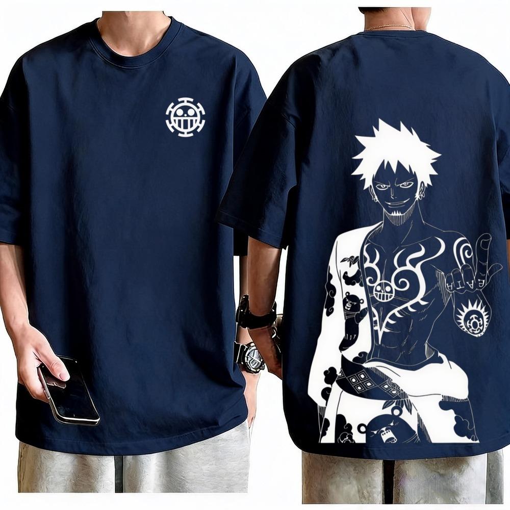 One Piece Trafalgar Law TShirt Unisex Oversized Anime Graphic Print Crew Neck Pure Cotton Streetwear Fashion Tops For Men Women