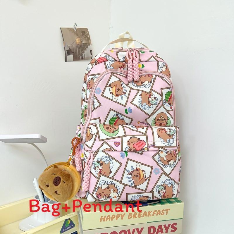 

Capybara Cartoon Backpack For Middle School Students Nylon Lightweight Waterproof Breathable School Bag For Teens розовый