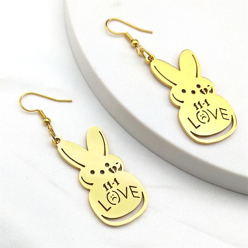 Kpop Lil Peep Rabbit Sad for Love Couple Drop Earring for Women Stainless Steel Gold Color Music Fans Earring Jewelry E3624S01