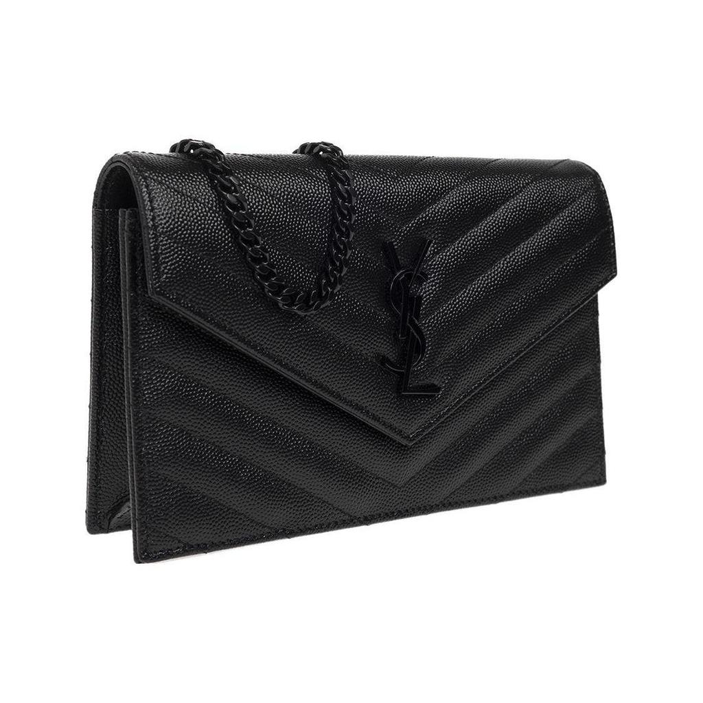 Saint Laurent Ysl Cassandre Removable Shoulder Strap Magnetic Snap Small Calfskin Wallet Crossbody Bag Women Bags Black 742920-BOW08-1000