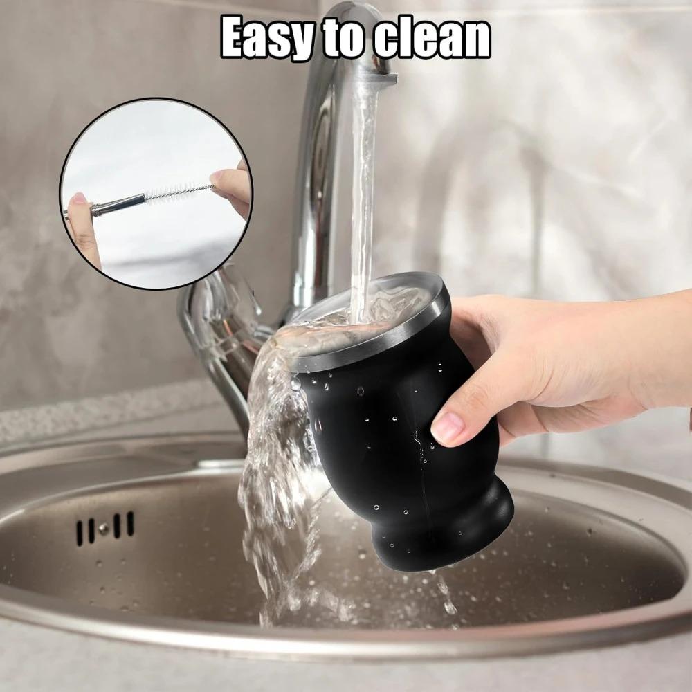 Stainless Steel Yerba Mate Cup Argentine Yerba Mate Gourd with Bombillas and Cleaning Brush Double Walled Tea Cup Set