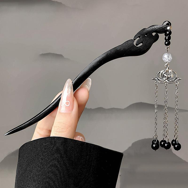 1pc Chinese Ancient Style Ink Painting Wooden Hairpins High-end Tassels Convenient Fast Hairpin Arrangement Hanfu Qipao Headwear