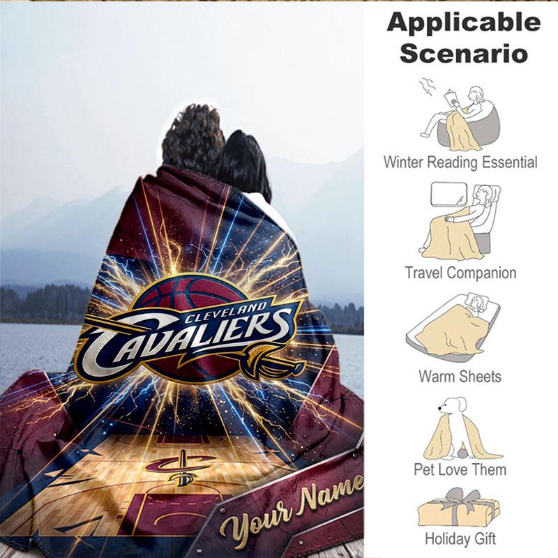 1PC Custom Name Blanket football Cavaliers Logo Flannel blankets Patterns Throw Blanket All-Season Soft Gift for Couch, Bed, Camping, Birthday gifts