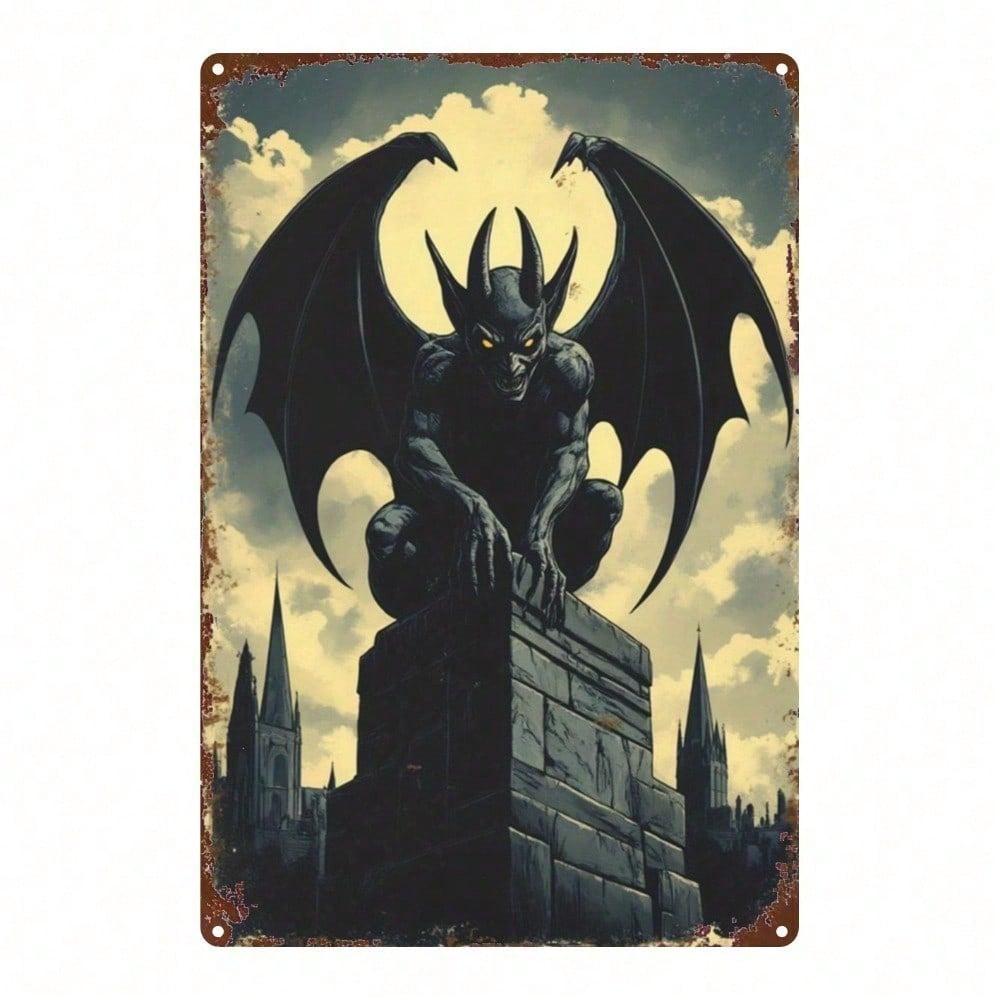 1pc Vintage Gothic Iron Wall Plaque, 8x12in Retro Victorian Metal Sign, 2D Flat Decor for Bedroom Office Gym