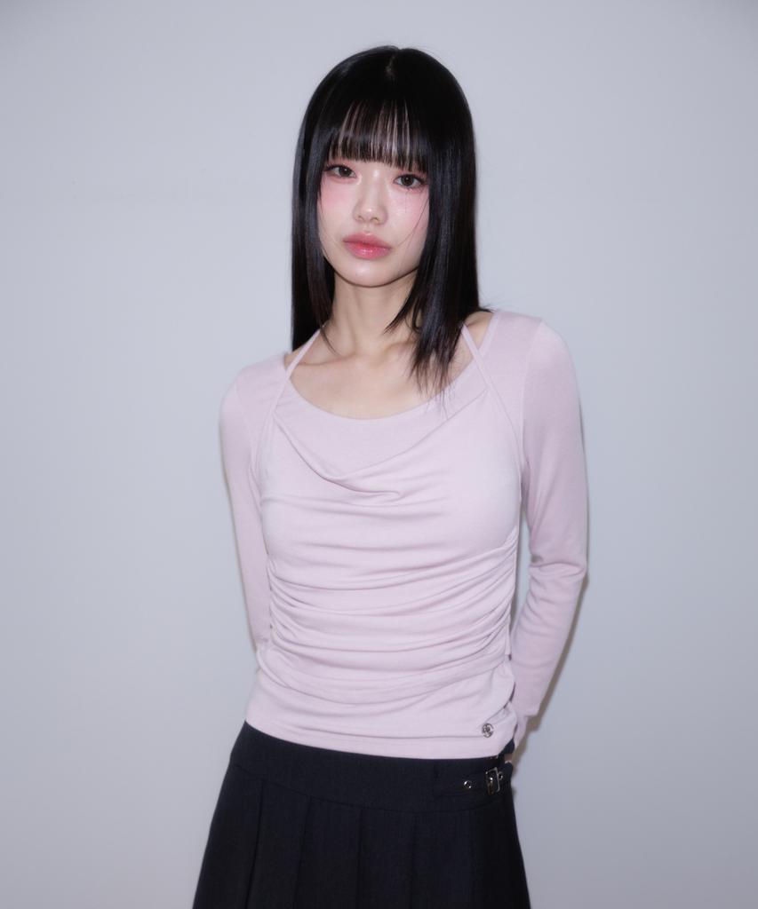 ROSEFRANTZ Drape Layered Halter Long Sleeve [Pink]