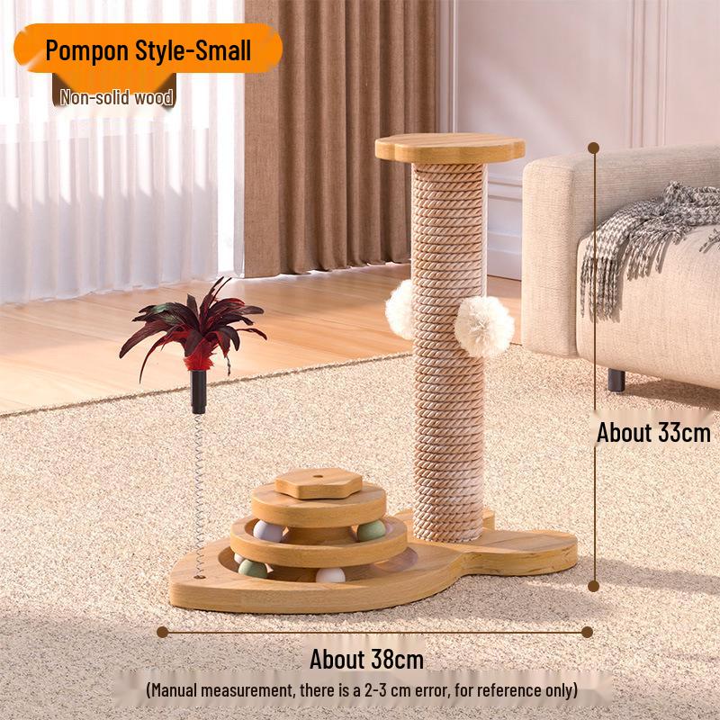 Durable Solid Wood Sisal Cat Scratching Post & Toy - Self-Entertainment and Boredom Relief for Cats