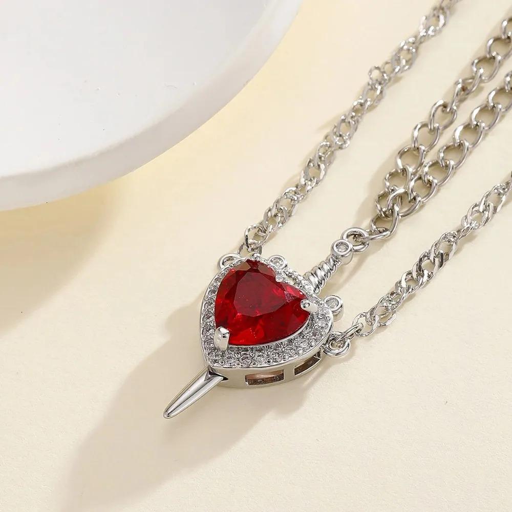 Snow White Huntsman Couple Necklace Heart Sword Pendant Necklace for Women Romantic Valentine's Day Jewelry Gifts