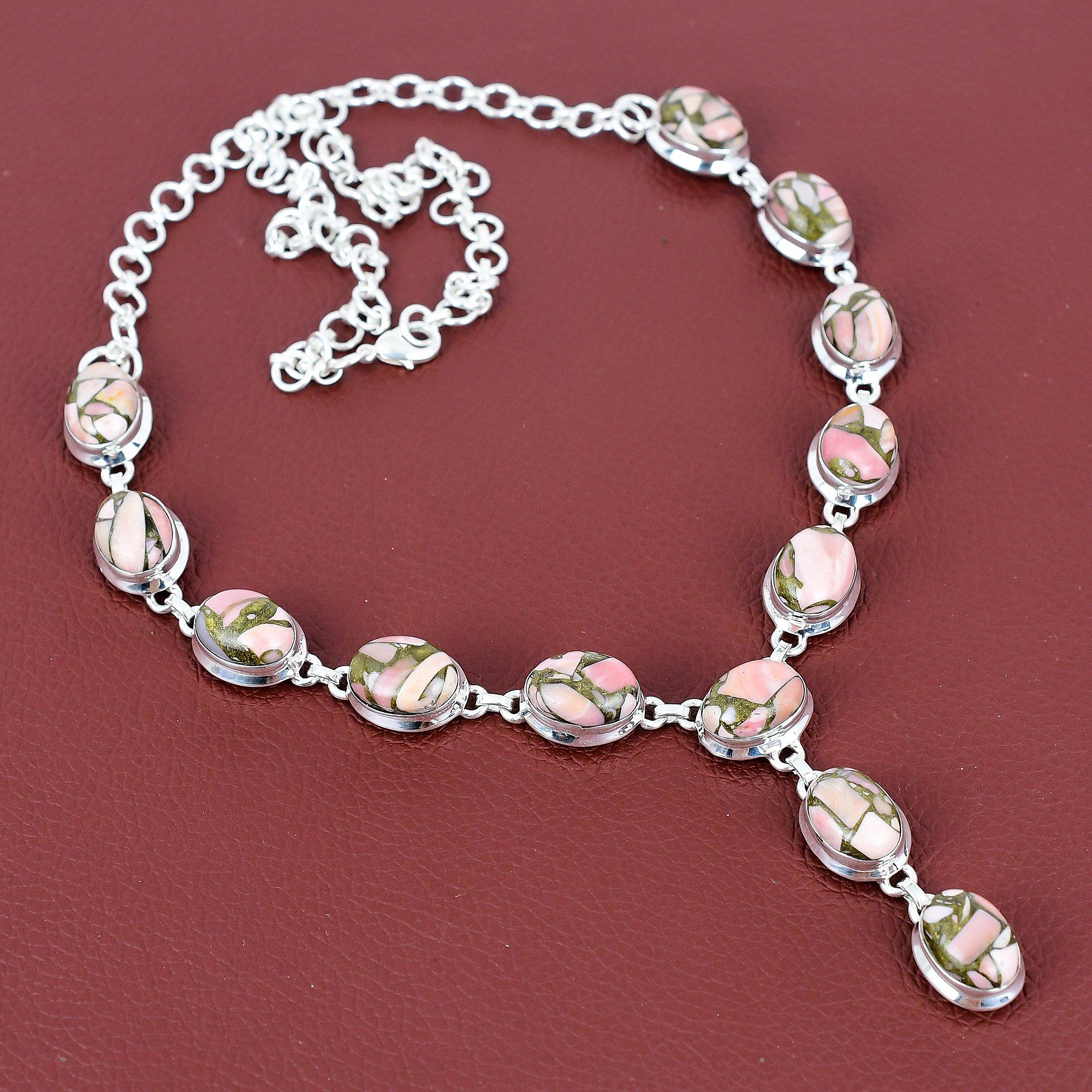 Copper pink opal necklace natural gemstone necklace handmade jewelry 925 sterling silver necklace adjustable chain necklace engagement gifts Adjustable