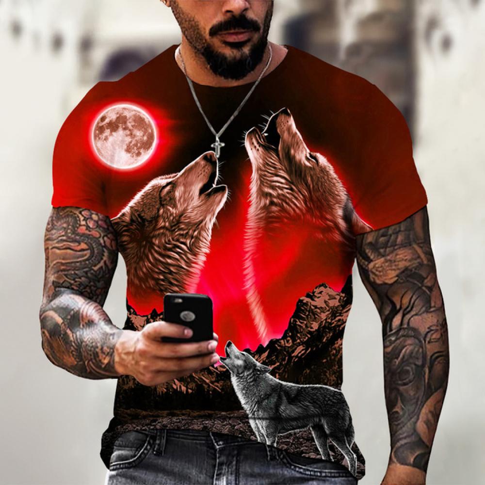 Wolf T Shirt For Mens Animal Print Short Sleeve Top 3D Casual Street Man's T-shirt Oversized Tee Shirt Men Vintage Clothing