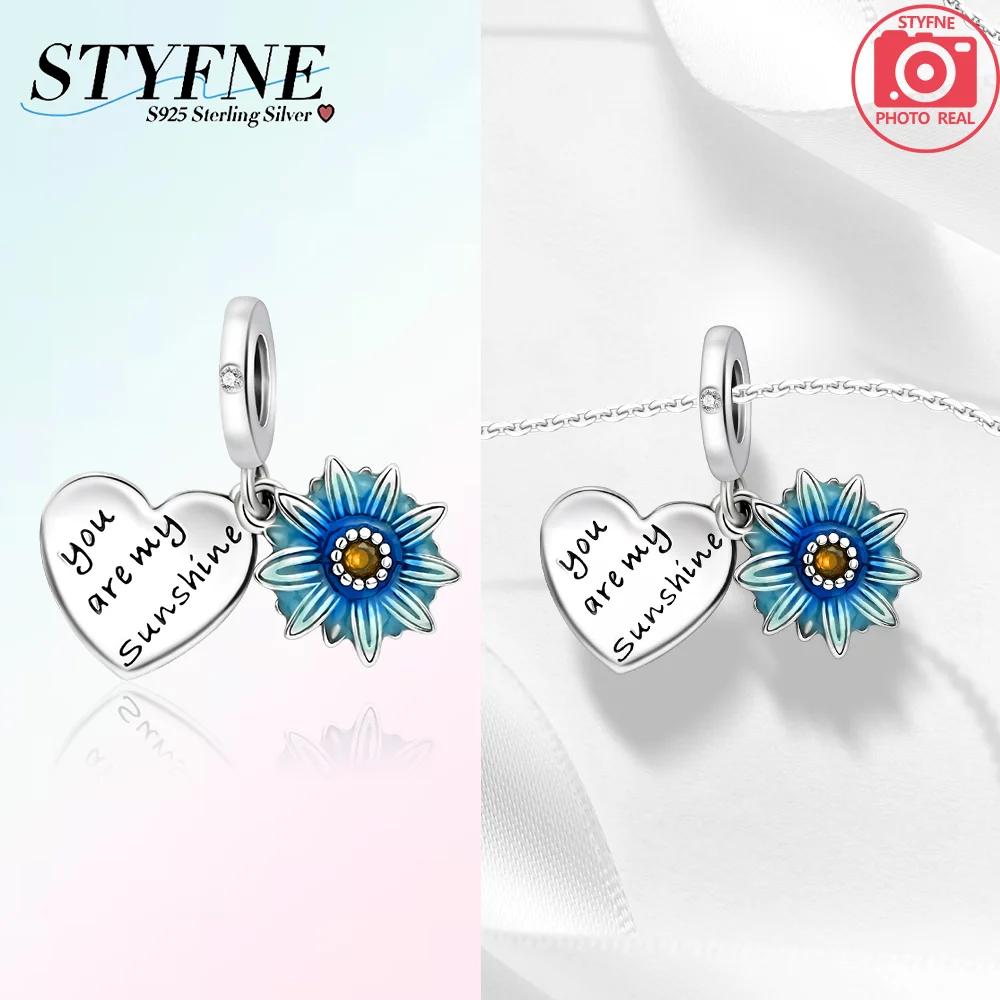 Authentic copper Colored Flower Pendant Pink Plants Lucky Charm Bead Charms Bead Charms Compatible With Bracelets Women Accessory Fine Gift Diy Jewell