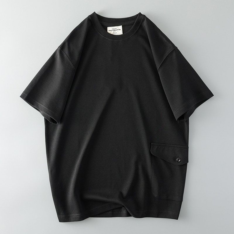 American Workwear Pocket Mountain Men Short Sleeve T-shirt Men Trendy Brands Trendy Easiest for Match Export Export Menswear T-shirt Black M