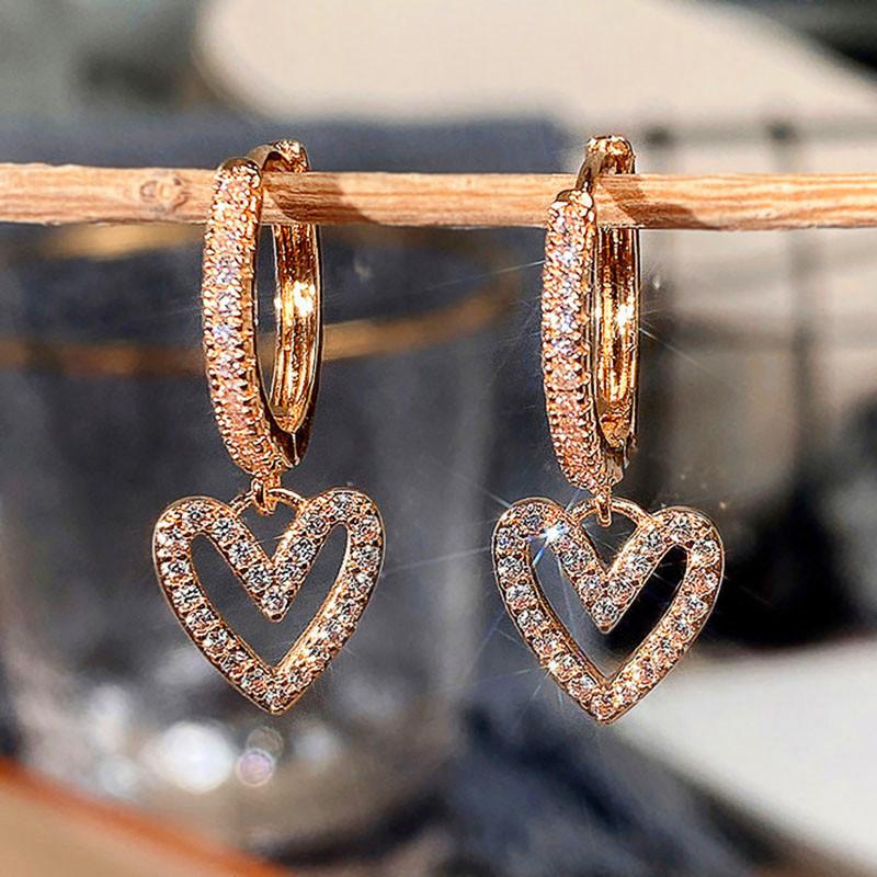 Creative Hollow Heart-Shaped Hanging Earrings, Sweet Wind Love Earrings Valentine'S Day Gift For Women Qixi Festival