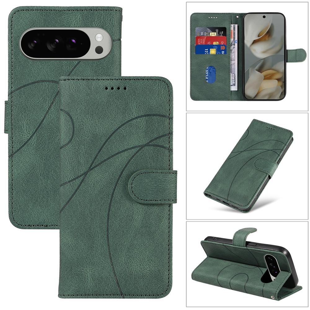 Magnetic Leather Wallet Case for Google Pixel 10 9 9A 8 8A 7 7A 6 6A Pro XL 5G Phone Flip Cover Kickstand Curve Line Shockproof