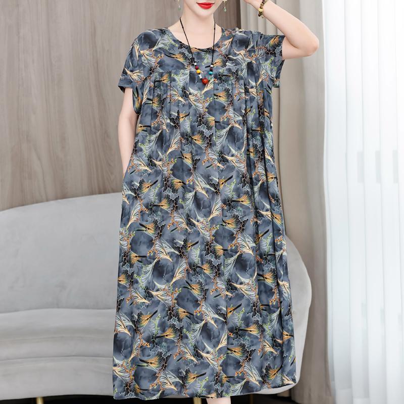 

Елегантні жіночі сукні великих розмірів. Повсякденна вільна вінтажна довга сукня з короткими рукавами 4XL