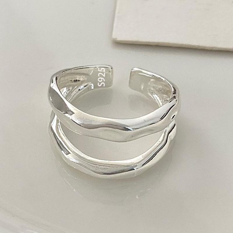 PANJBJ  925 Sterling Silver Double Layer Ring for Women Girl Gift Geometry Hollowing Out Minimalism Fashion Jewelry Wholesale
