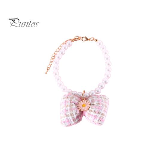 

Ошейник для домашних животных из искусственного жемчуга, ожерелье для домашних животных с украшениями в виде банта, регулируемый круг на шею кошки, ювелирные изделия принцессы, товары для домашних животных XS розовый