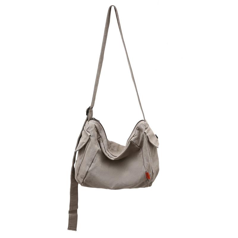 Denim Shoulder Bag For Men And Women With Zipper Pocket Urban Street Style College Casual
